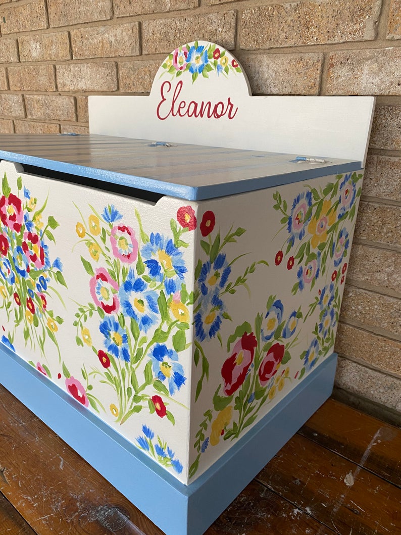 Girls Toy Chest Toy Boxes Roses Owls Birds Chevron Pink Shabby